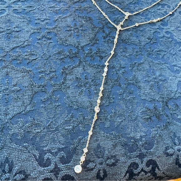 Kendra Scott Lariat silver tone necklace sparkle small stones throughout - Picture 5 of 13